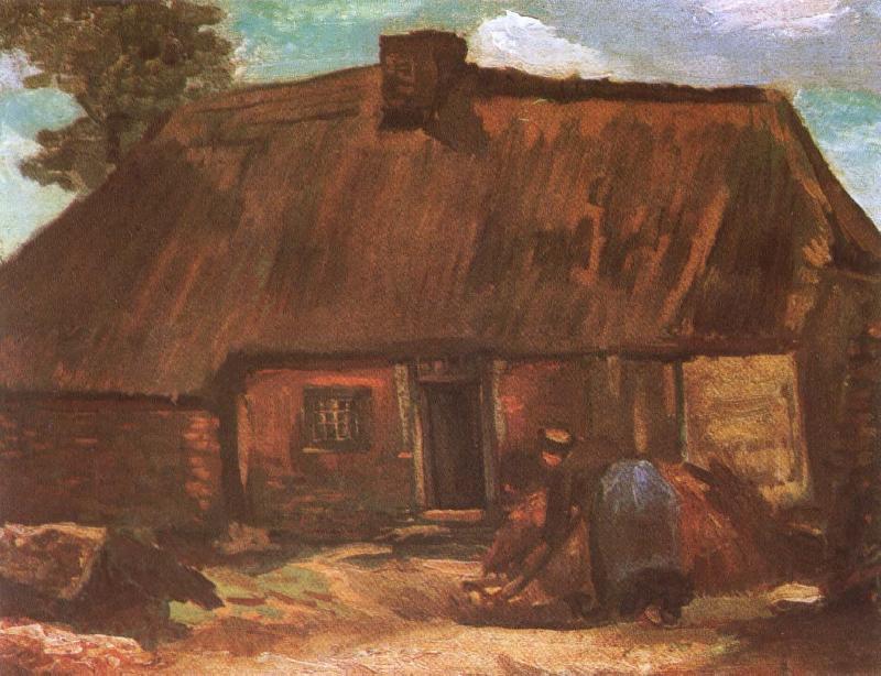 Vincent Van Gogh Cottage with Peasant Woman Digging (nn04) Norge oil painting art